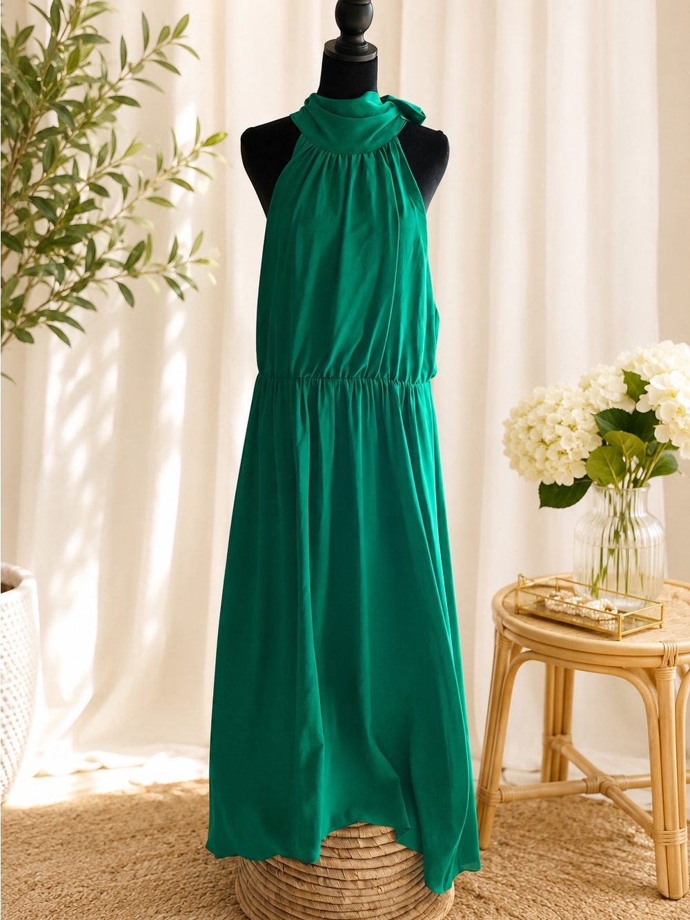 Badgley Mischka Emerald Halter Maxi Dress